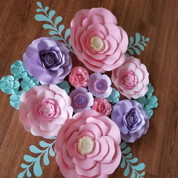 Set Paper Flowers, Backdrops, Personalized Wall Paper Flowers, Room Decor, Paper Roses, Events, Girl Nursery,Backdrop, Girl's Birthday