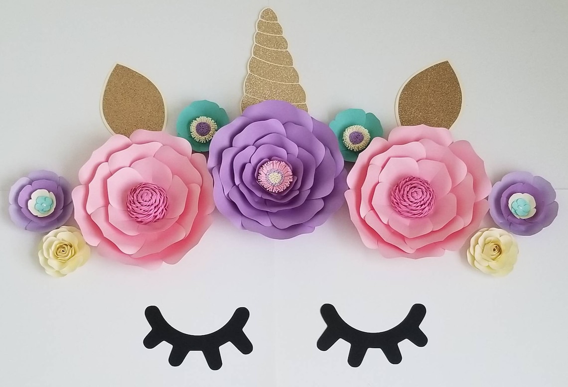 Flores de papel de unicornio para la exhibición de fondo, set de flores