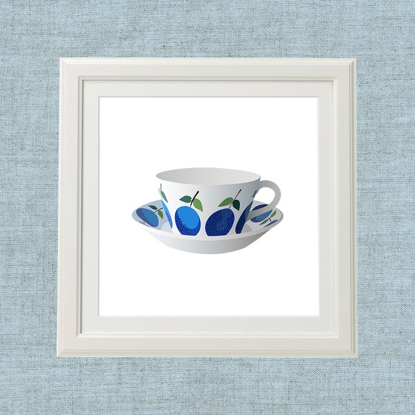 Gustavsberg prunus tea cup, Stig Lindberg, scandinavian print, kitchen print, minimalist print, mid century modern, kitchen decor, digital