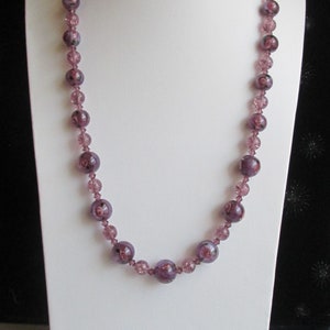 Purple Lampworked Glass Rose Beads, Crystal & Sterling 21&quot; Necklace/Earring Set #9 #2501 (E)