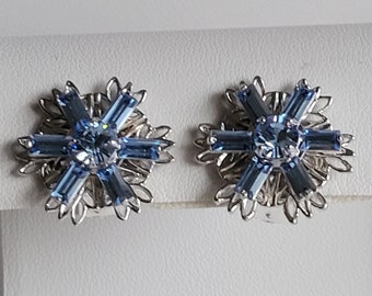 Swarovski Lt. Blue Crystal and Silver Star Flower Clip-on Earrings #1