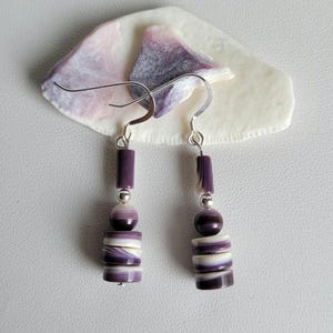Atlantic Wampum (Quahog) Shell E (8mm) & Sterling Silver Beaded Earrings #2603