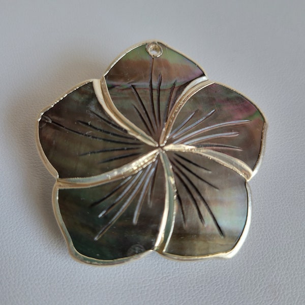 Paua Shell & Silver-leaf Flower Barrette #2307