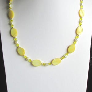 Yellow (MOP) Shell, Freshwater Pearl, Crystal, Sterling Silver Necklace #2020