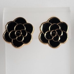 Black Enamel Flower Clip-on Earrings #2304