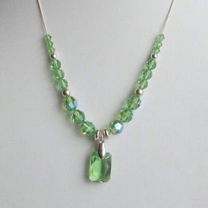 Peridot (green) Swarovski  Crystal Beaded Rectangular Pendant & Sterling 18" Necklace #2020