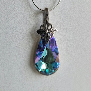 Vitrail Lt Swarovski  Crystal Pear Shaped Pendant w/ Sterling Silver 18&quot; Snake Chain #2508