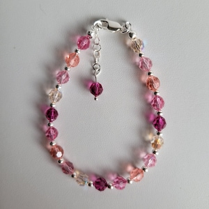 Shades of Pink Swarovski  Round Crystal & Sterling Silver Bracelet #2310