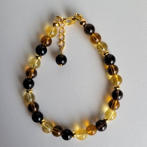 Bracelet Yellow Citrine, Smokey Topaz & Smokey Quartz Gemstones Gold-plated Bracelet #2309
