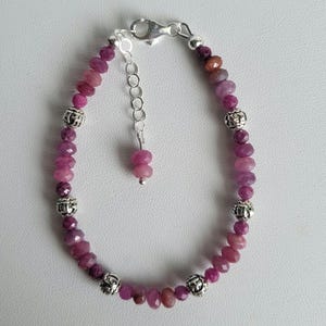 Genuine Ruby Madagascar Gemstone & Beaded Sterling Silver Bracelet #2606