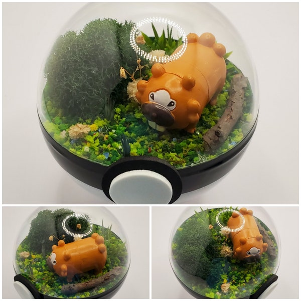 Bidoof Poke'rarium 3in, Pokemon PokeBall Terrarium, with stand