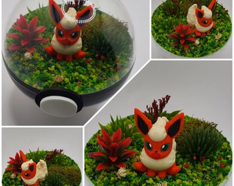 Poke'rarium Flareon 3 pouces, Pokémon PokeBall Terrarium, avec support