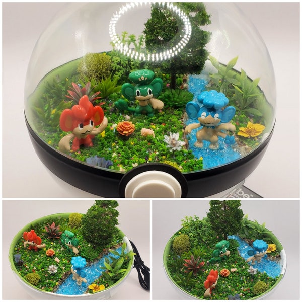 Pansear, Pansage, Panpour, Poke'rarium 6in w LEDs, Pokemon PokeBall Terrarium, with stand. Multifunctional remote w battery included.