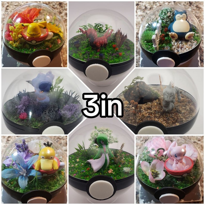 Custom Poke'rarium Pokemon Pokeball Terrarium 3in, 4in and 6in ball w/ clear acrylic stand, LED's optional image 3