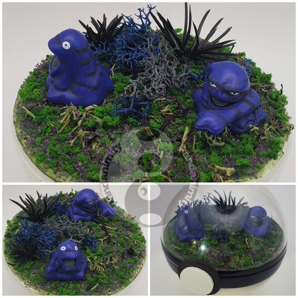 Grimer and Muk Poke'rarium 3in, Pokemon PokeBall Terrarium, with stand