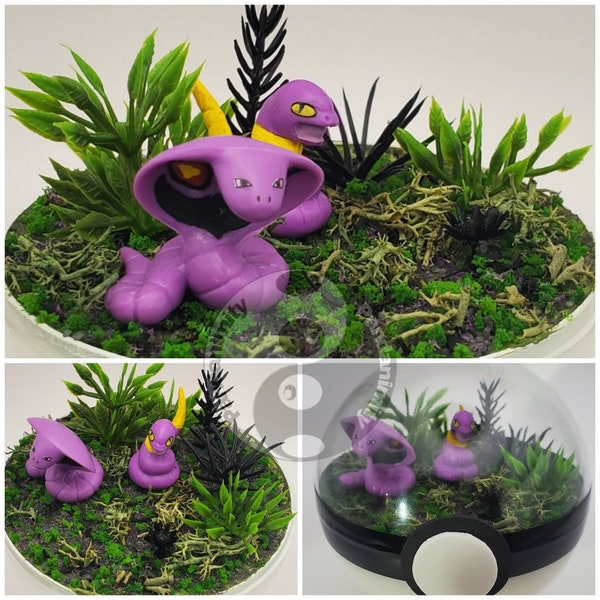 Ekans and Arbok Poke'rarium 3in, Pokemon PokeBall Terrarium, with stand