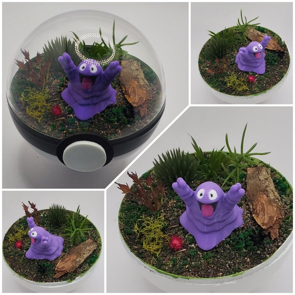 Grimer Poke'rarium 3in, Pokemon PokeBall Terrarium, with stand