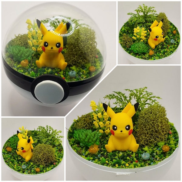 Pikachu Poke'rarium 3in, Pokemon PokeBall Terrarium, with stand