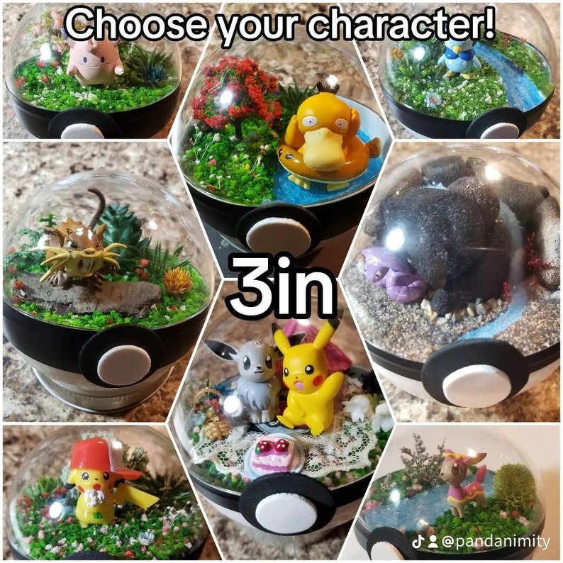 Custom Poke'rarium Pokemon Pokeball Terrarium 3in, 4in and 6in ball w/ clear acrylic stand, LED's optional image 2