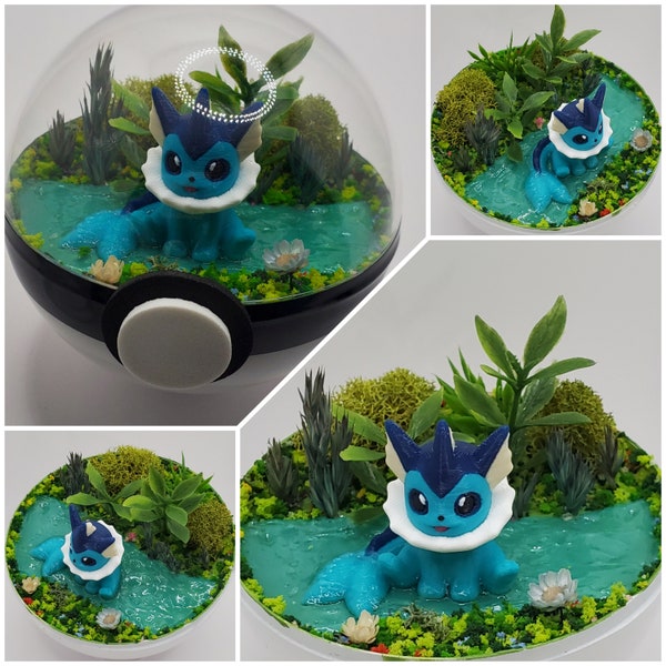 Vaporeon Poke'rarium 3in, Pokemon PokeBall Terrarium, with stand