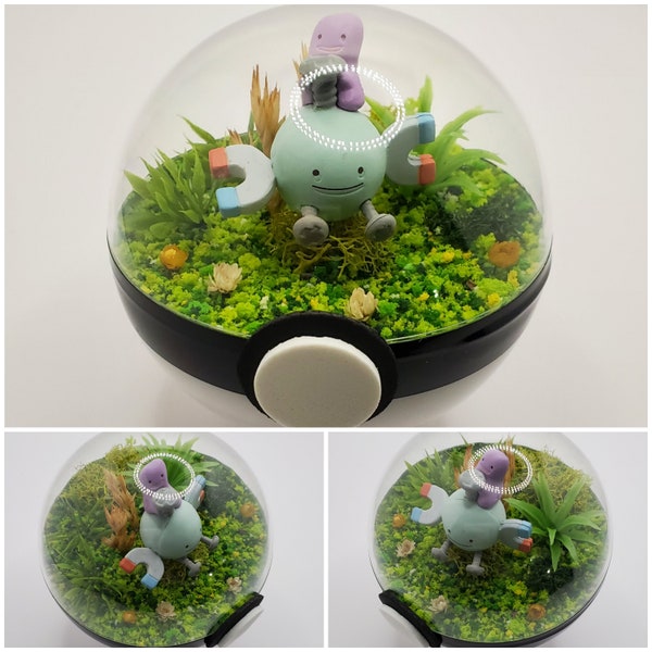 Ditto Magnemite Poke'rarium 3in, Pokemon PokeBall Terrarium, with stand