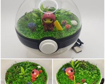 Tenue Pikachu Team Magma, Poke'rarium 4 pouces, avec LED, Pokemon PokeBall Terrarium avec support. Télécommande multifonctionnelle avec pile incluse.