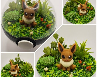 Poke'rarium Evoli 3 pouces, Pokémon PokeBall Terrarium, avec support