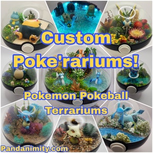 Custom Poke'rarium Pokemon Pokeball Terrarium 3in, 4in and 6in ball w/ clear acrylic stand, LED's optional image 1