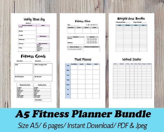 Fitness Planer Gewicht Verlust Planer Zum Ausdrucken A5 Insert Etsy