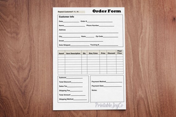 Bestellung Form A5 Kleinunternehmen Planer Sofortigen Download Etsy