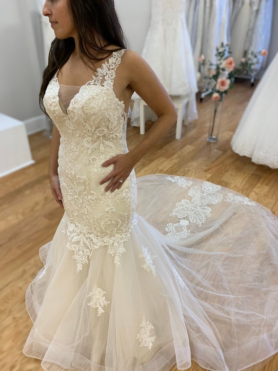 beaded lace mermaid wedding dress