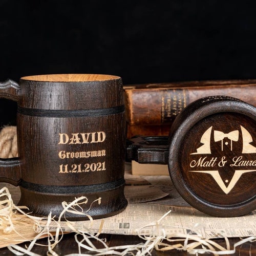 Personalized Wooden Tankard Groomsmen Gift Beer Stein Etsy