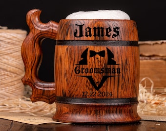 Groomsmen Gift Sets, Groomsmen Proposal, Best Man Proposal, Groomsmen Gifts Personalized Wooden Beer Mugs, Gift For Groom From Bride