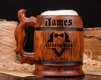 Will You Be My Groomsman Proposal Groomsmen Gifts Set Personalized Wooden Beer Mug, Custom Beer Stein, Engraved Beer Mug, Beer Tankard