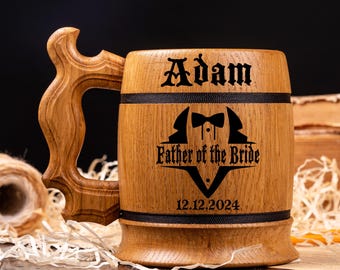 Father of the Bride Gift from Daughter Personalized Beer Mugs, Wedding Gifts, Custom Engraved Beer Stein, Wooden Tankard Viking