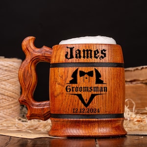 Custom Wooden Beer Mug Groomsmen Gift Wooden Beer Stein Wooden Tankard Engraved Beer Mugs Beer Stein Tankard Wood Wooden Stein