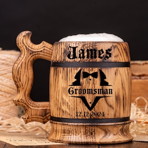 Custom Wooden Beer Mug Groomsmen Gift Wooden Beer Stein Wooden Tankard Engraved Beer Mugs Beer Stein Tankard Wood Wooden Stein