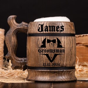 GROOMSMEN GIFTS Personalized Wooden Beer Mug, Best Man Gift Ideas, Groomsmen Proposal, Groom Gift from Bride, Wooden Beer Stein, Tankard