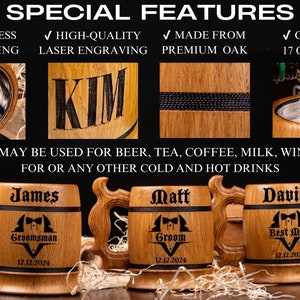 GROOMSMEN GIFTS Personalized Wooden Beer Mug, Best Man Gift Ideas, Groomsmen Proposal, Groom Gift from Bride, Wooden Beer Stein, Tankard