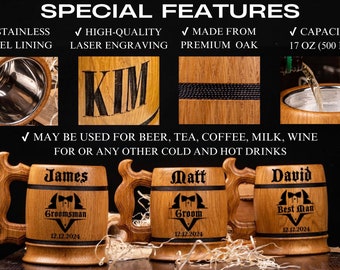 GROOMSMEN GIFTS Personalized Wooden Beer Mug, Best Man Gift Ideas, Groomsmen Proposal, Groom Gift from Bride, Wooden Beer Stein, Tankard