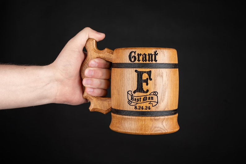 Custom Wooden Beer Mug Groomsmen Gift Wooden Beer Stein Wooden Tankard Engraved Beer Mugs Beer Stein Tankard Wood Wooden Stein image 8