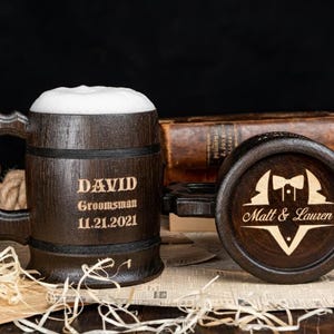 GROOMSMEN GIFTS Personalized Wooden Beer Mug Best Man Gift Ideas Groomsmen Proposal Gift from Bride