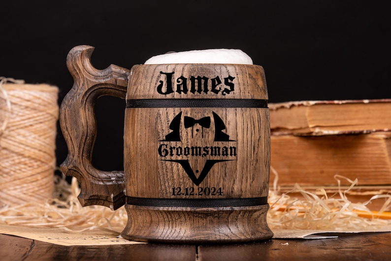 Custom Wooden Beer Mug Groomsmen Gift Wooden Beer Stein Wooden Tankard Engraved Beer Mugs Beer Stein Tankard Wood Wooden Stein image 9