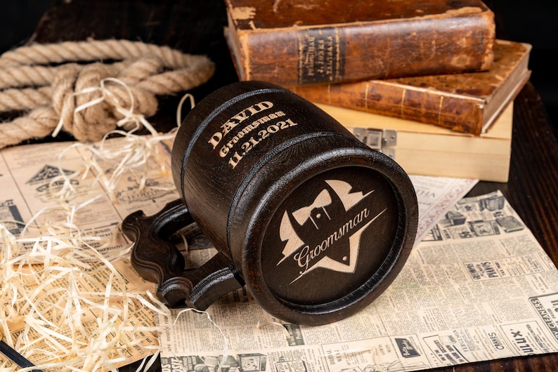 GROOMSMEN GIFTS Personalized Wooden Beer Mug Best Man Gift Ideas Groomsmen Proposal Gift from Bride