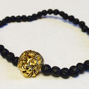 Lava Lion Bracelet, Lion Head Bracelet, Mens Lava Bracelet, Black Lava Bracelet, Black Lava Beads, Mens Bracelet, Mens Beaded Bracelet, Gift