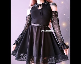 Dress Stars, gothic dress, short dress, women dress, gothic, dark, stars dress, black short dress, lace dress, skater dress, women dress