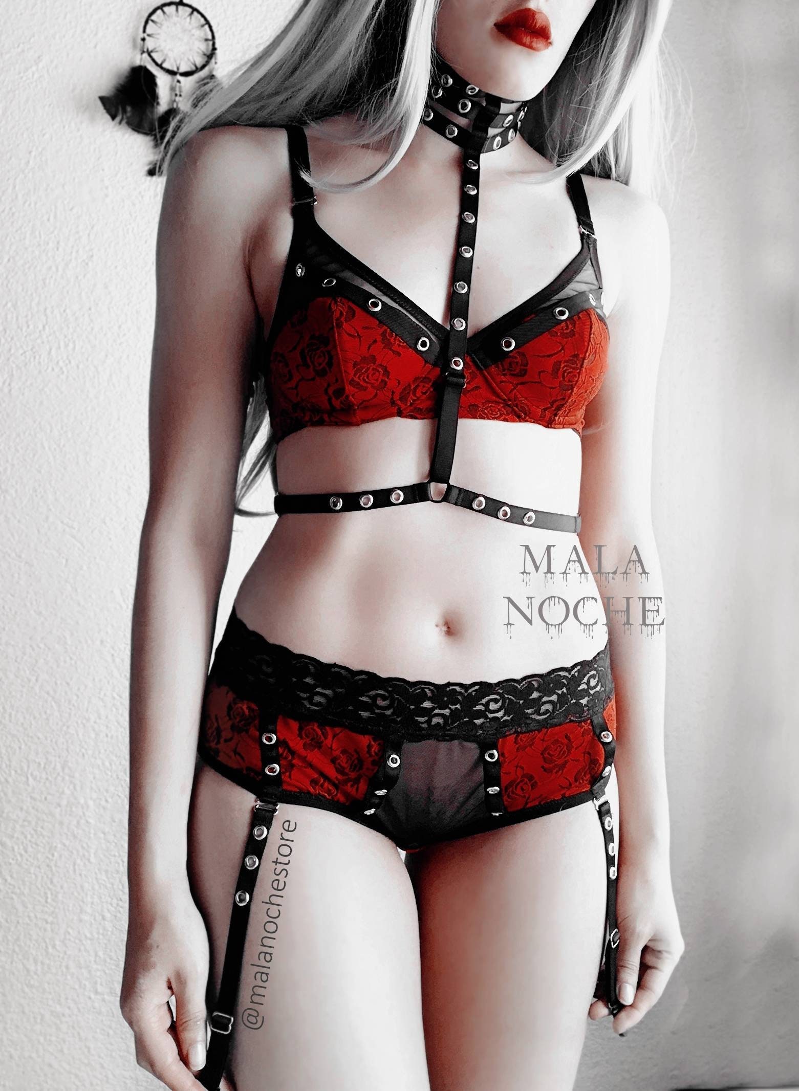 BRA Red Bondage, Gothic Lingerie , Body Harness, Red Lingerie, Garter Belt,  Mesh Lingerie, Bdsm, Red Bralette, Goth Lingerie -  Finland