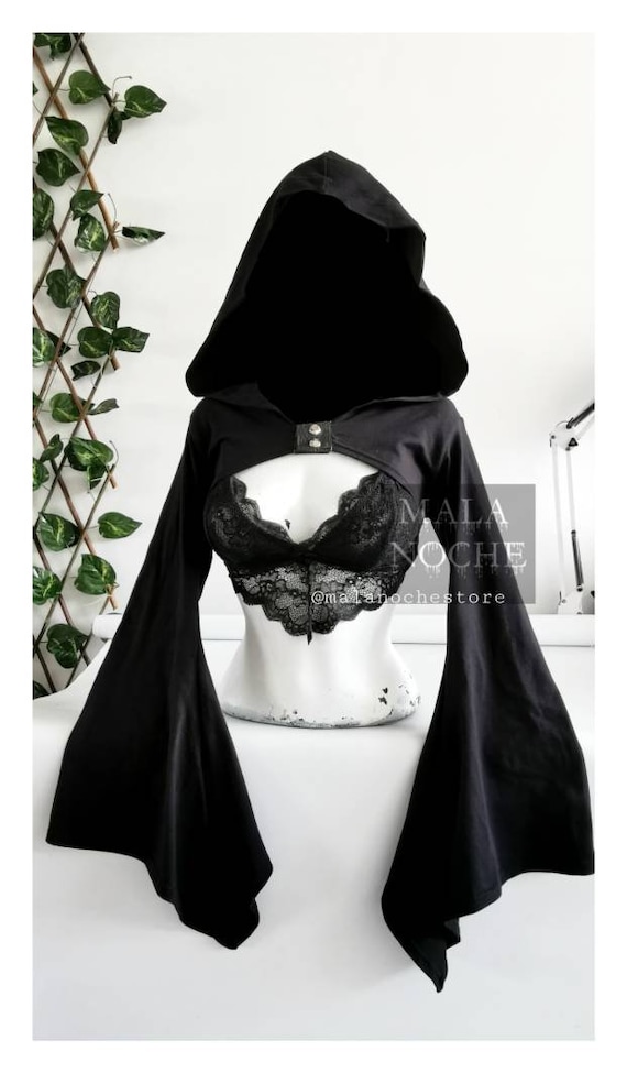 Crop Snow Black Bralette Lilith Crop Top Gothic Gothic dunkle Kleidung Oversize Kapuze Crop Top Spitze Top Gothic Shirt Glockenarmel Etsy