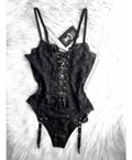 Bodysuit Lady Lace, lace body, gothic bodysuit, gothic clothing, witch, black lingerie, garter belt, mesh body, luxury lingerie, lace top product logo