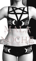 Set Triple goddess, bra wicca, dark lingerie, goth lingerie, dark lingerie, wicca, witch lingerie, pentagram top, triple goddess, moon top product logo
